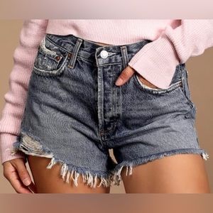 Agolde Parker Medium Wash Distressed Denim High-Waisted Shorts - Size 29